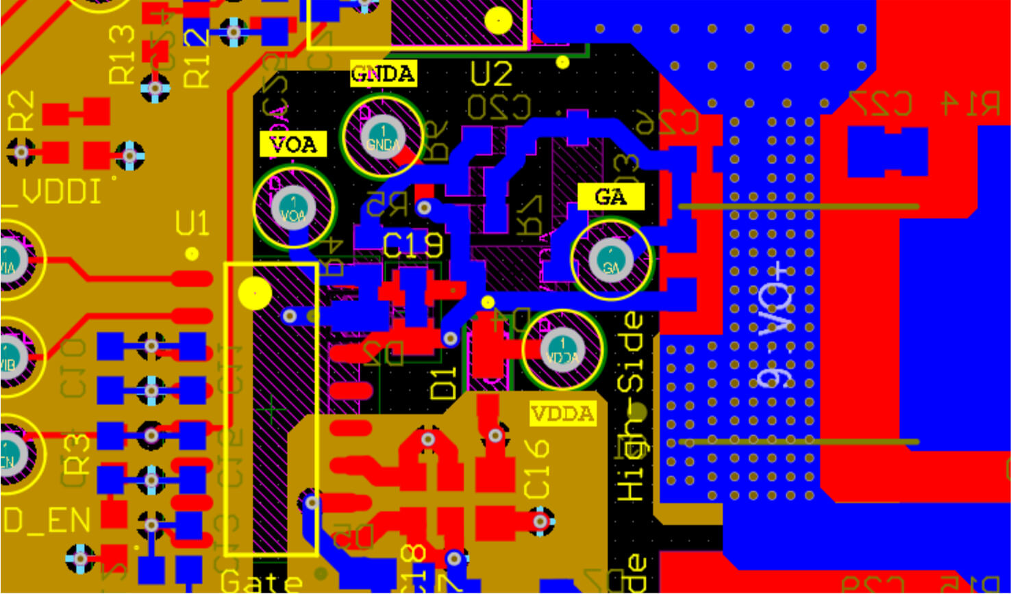 Half-bridge PCB layout.